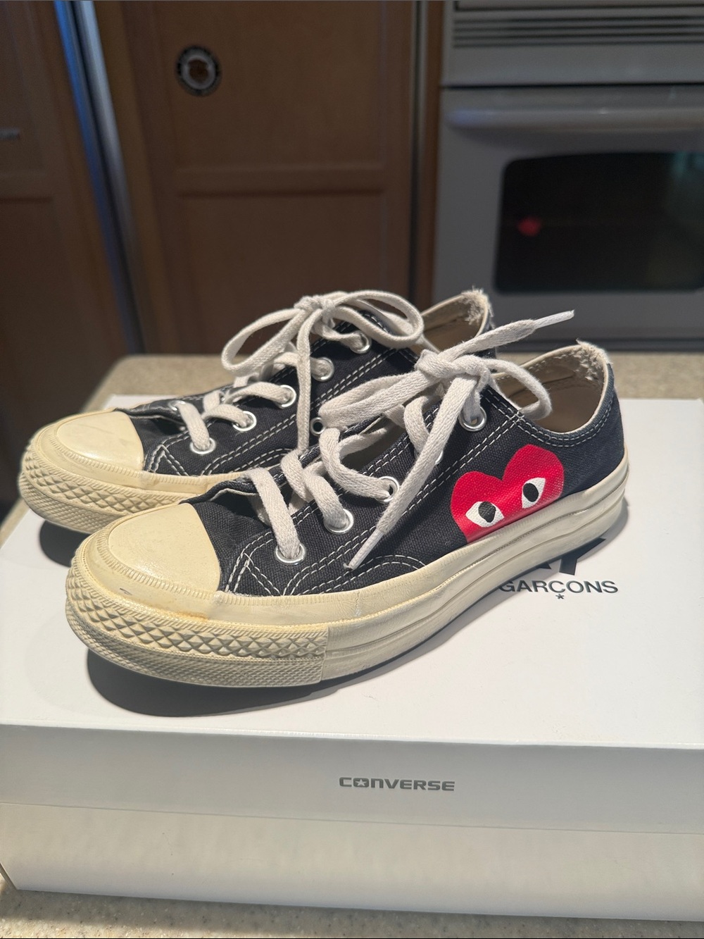 Converse Comme des Garcons Black Low-Top Sneakers with Red Heart Size US 5